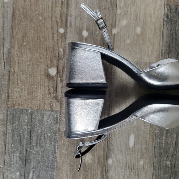 Steve Madden Courtnie Womens Pumps Sz 7 M Block Heel Silver Leather Slingback - Picture 9 of 12